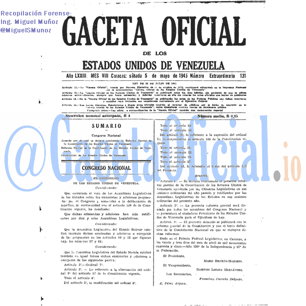 Gaceta Oficial 131 del 5 Mayo 1945