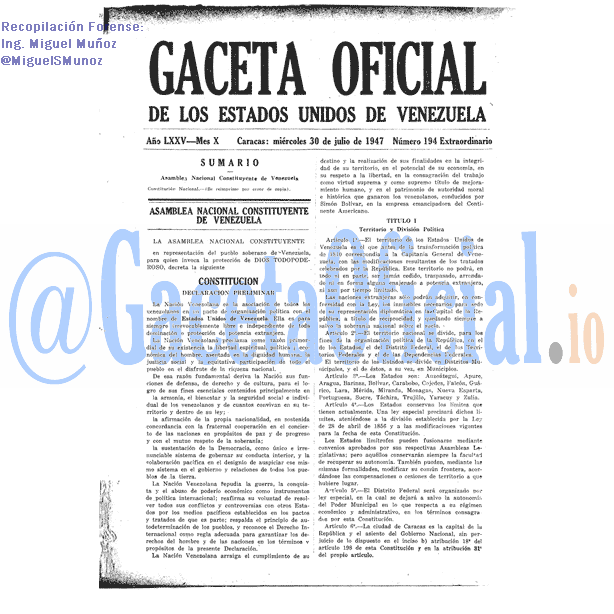 Gaceta Oficial 194 del 30 Julio 1947