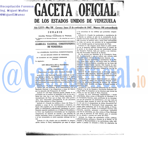 Gaceta Oficial 198 del 15 Septiembre 1947