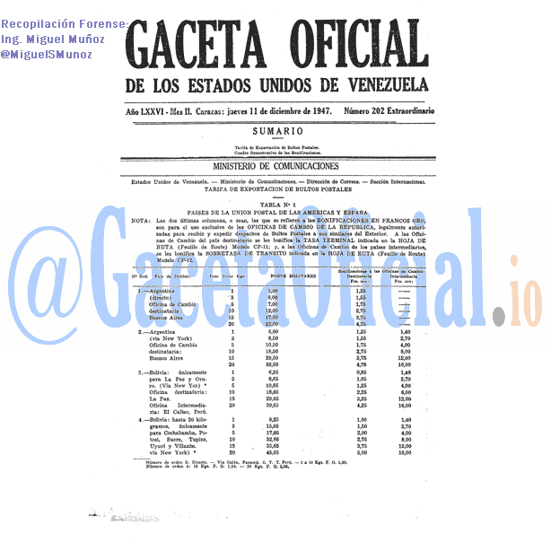 Gaceta Oficial 202 del 11 Diciembre 1947