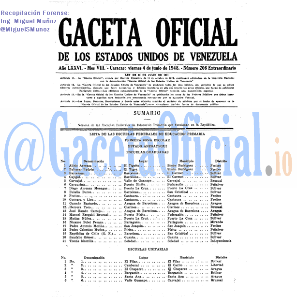 Gaceta Oficial 206 del 4 Junio 1948