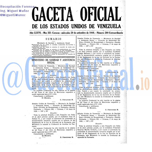 Gaceta Oficial 209 del 29 Septiembre 1948