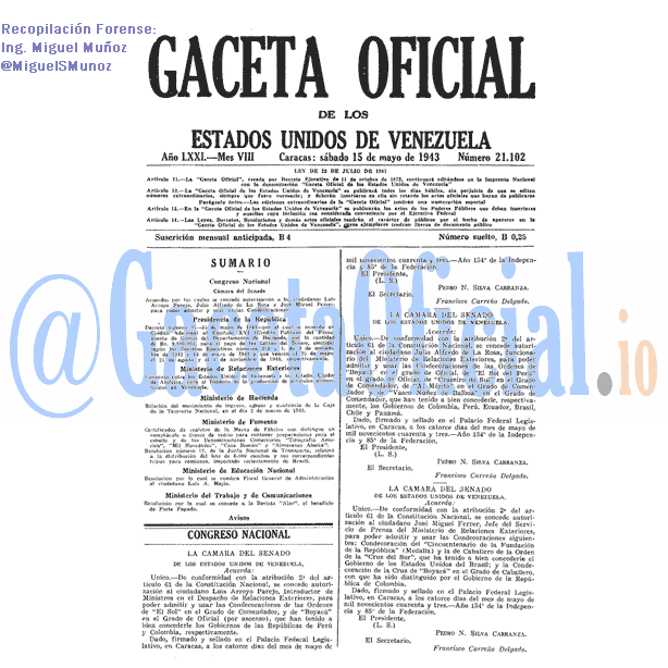 Gaceta Oficial 21102 del 15 Mayo 1943