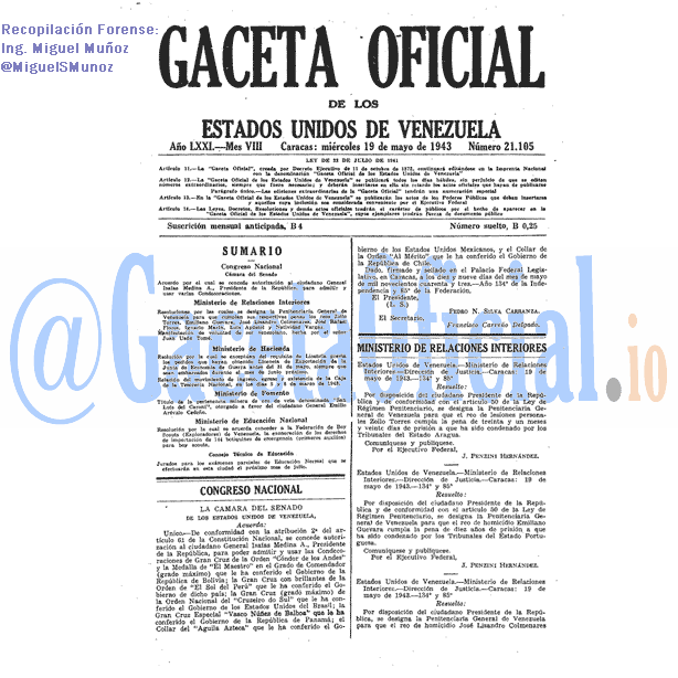 Gaceta Oficial 21105 del 19 Mayo 1943