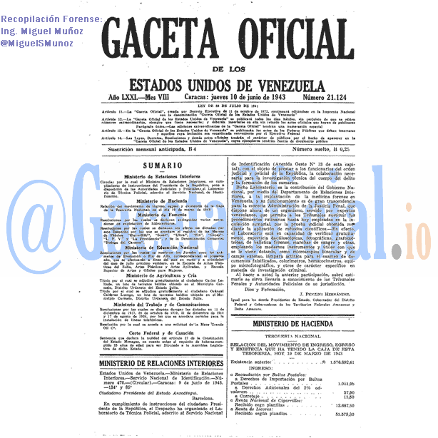 Gaceta Oficial 21124 del 10 Junio 1943