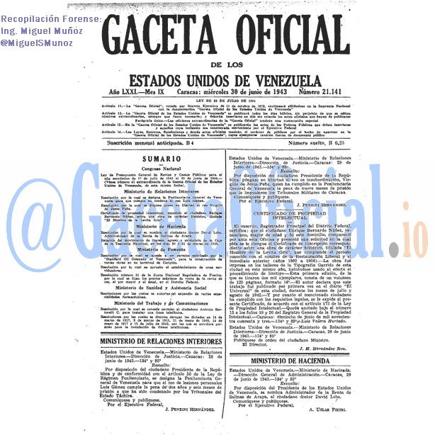 Gaceta Oficial 21141 del 30 Junio 1943