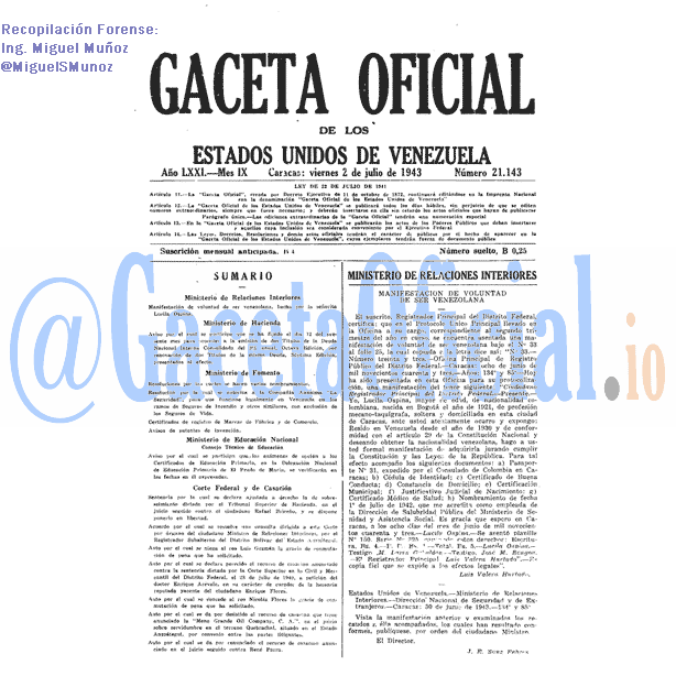 Gaceta Oficial 21143 del 2 Julio 1943