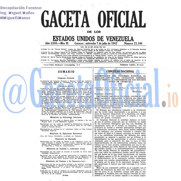 Gaceta Oficial 21146 del 7 Julio 1943