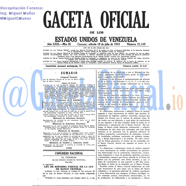 Gaceta Oficial 21149 del 10 Julio 1943