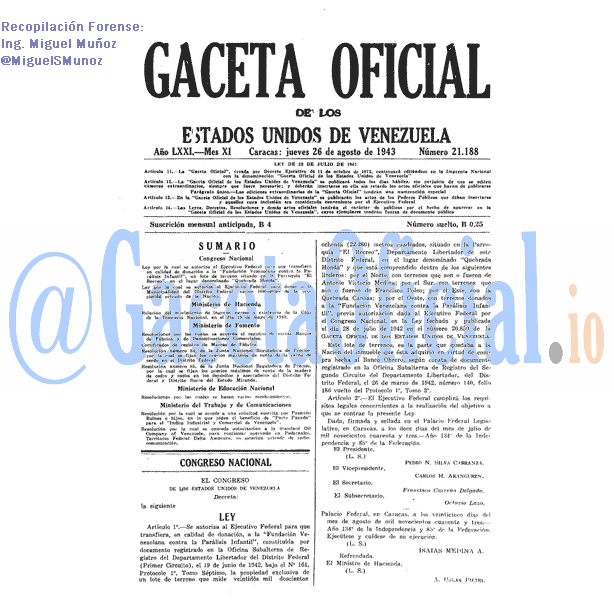 Gaceta Oficial 21188 del 26 Agosto 1943