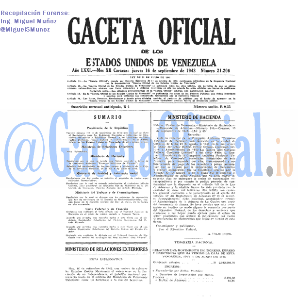 Gaceta Oficial 21206 del 16 Septiembre 1943