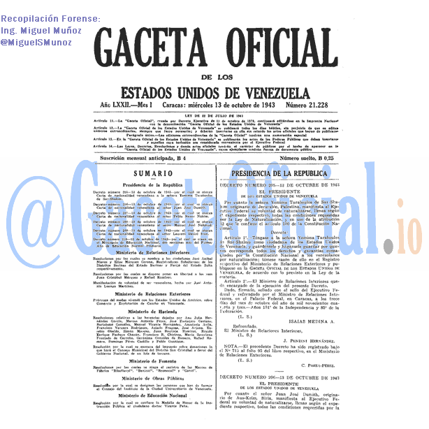 Gaceta Oficial 21228 del 13 Octubre 1943