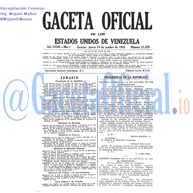 Gaceta Oficial 21229 del 14 Octubre 1943