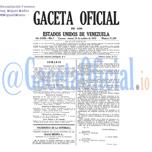 Gaceta Oficial 21230 del 15 Octubre 1943