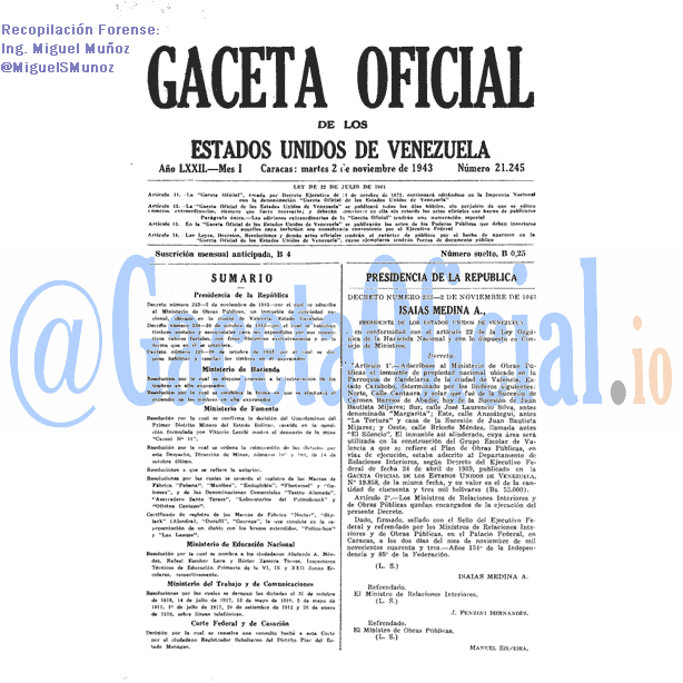 Gaceta Oficial 21245 del 2 Noviembre 1943