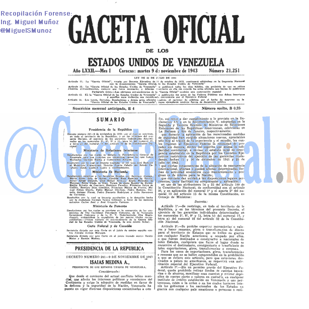Gaceta Oficial 21251 del 9 Noviembre 1943