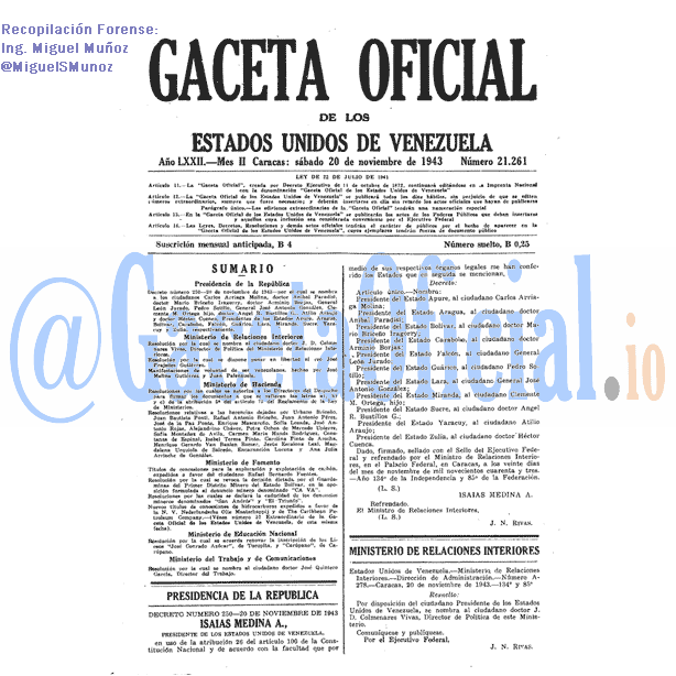 Gaceta Oficial 21261 del 20 Noviembre 1943