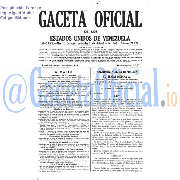 Gaceta Oficial 21270 del 1 Diciembre 1943