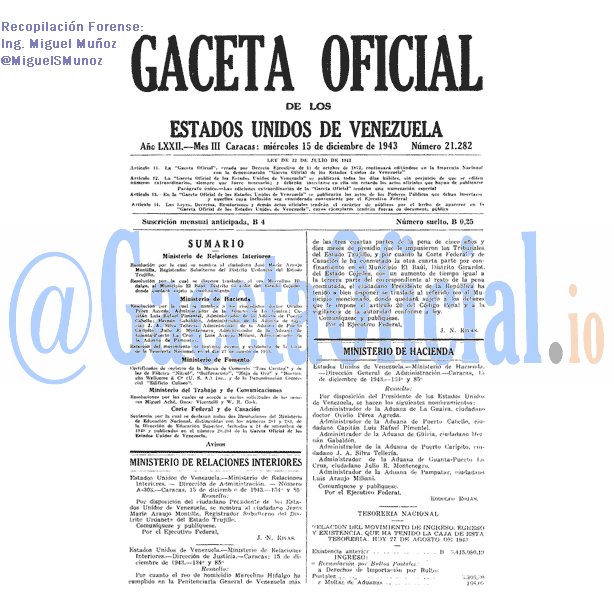 Gaceta Oficial 21282 del 15 Diciembre 1943