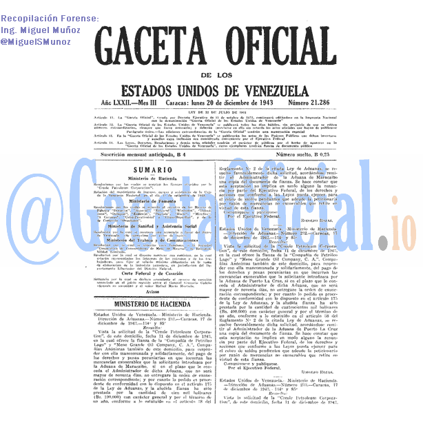 Gaceta Oficial 21286 del 20 Diciembre 1943