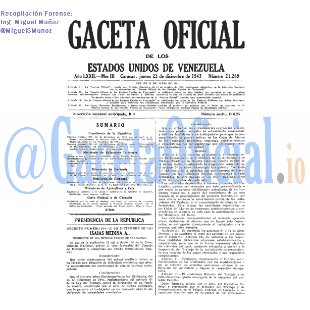 Gaceta Oficial 21289 del 23 Diciembre 1943