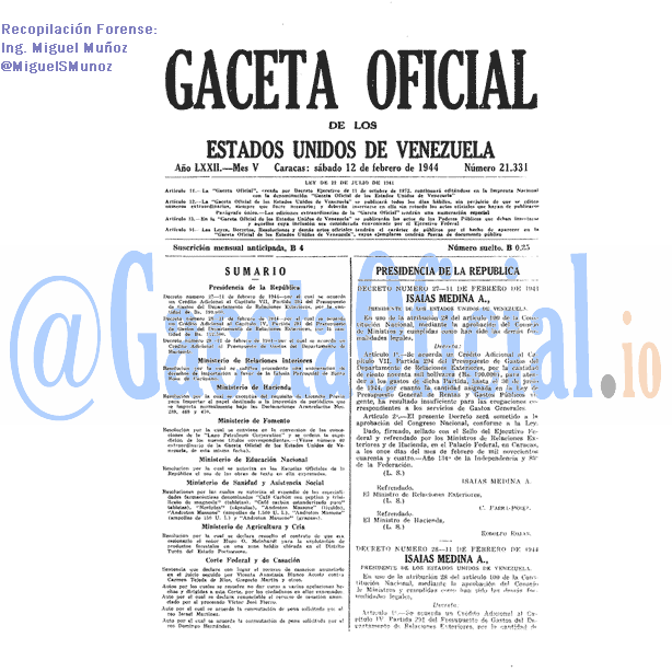 Gaceta Oficial 21331 del 12 Febrero 1944