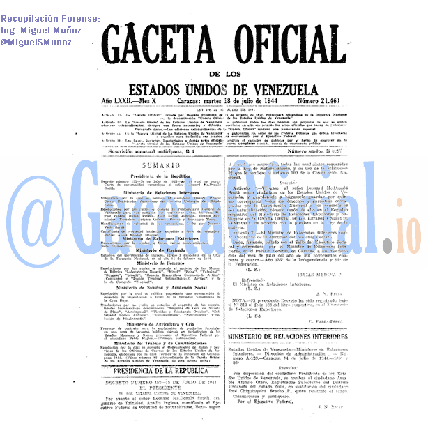 Gaceta Oficial 21461 del 18 Julio 1944