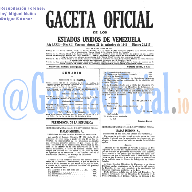 Gaceta Oficial 21517 del 22 Septiembre 1944
