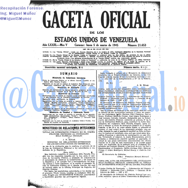 Gaceta Oficial 21653 del 5 Marzo 1945