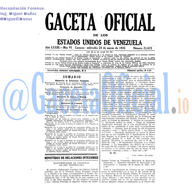 Gaceta Oficial 21673 del 28 Marzo 1945