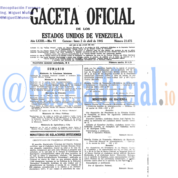 Gaceta Oficial 21675 del 2 Abril 1945