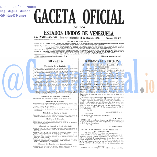 Gaceta Oficial 21683 del 11 Abril 1945