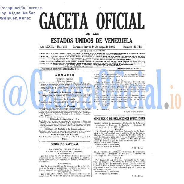 Gaceta Oficial 21718 del 24 Mayo 1945