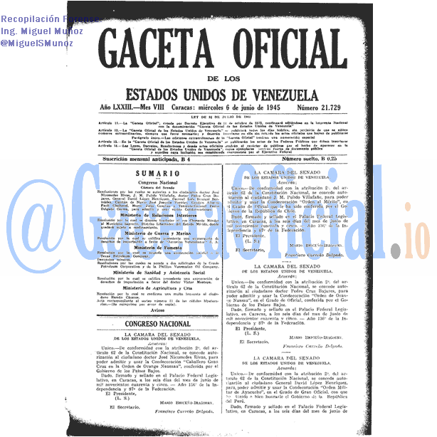 Gaceta Oficial 21729 del 6 Junio 1945