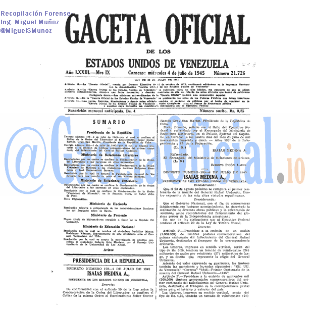 Gaceta Oficial 21753 del 4 Julio 1945