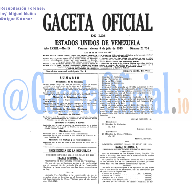 Gaceta Oficial 21754 del 6 Julio 1945