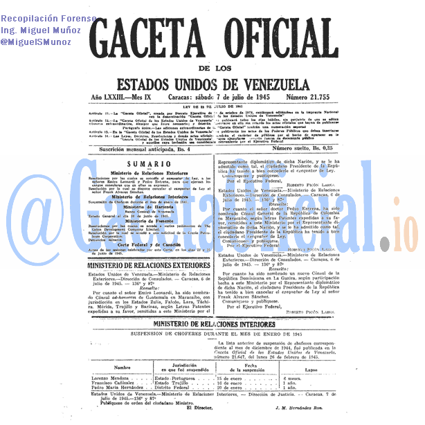 Gaceta Oficial 21755 del 7 Julio 1945