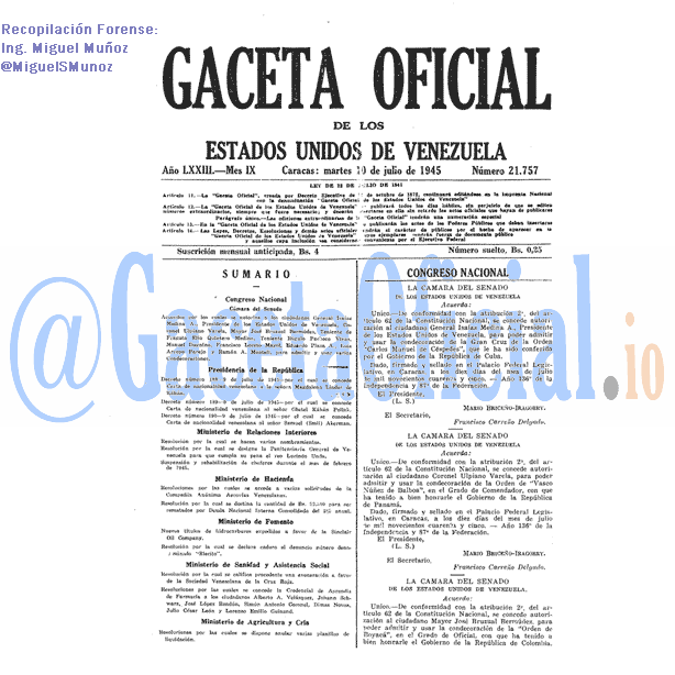 Gaceta Oficial 21757 del 10 Julio 1945