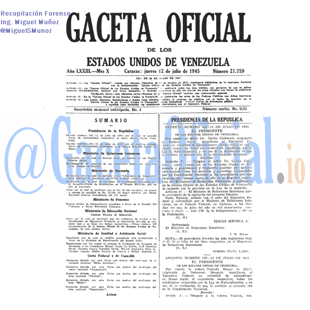 Gaceta Oficial 21759 del 12 Julio 1945