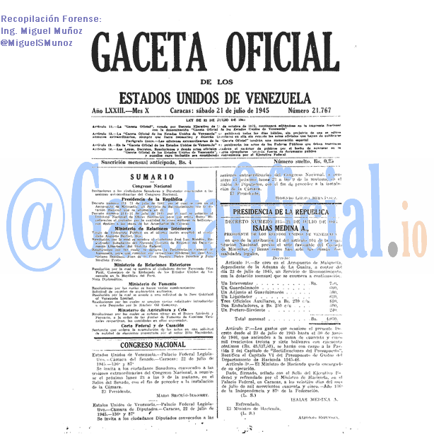 Gaceta Oficial 21767 del 21 Julio 1945