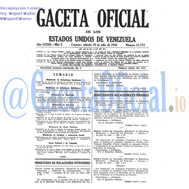 Gaceta Oficial 21772 del 28 Julio 1945