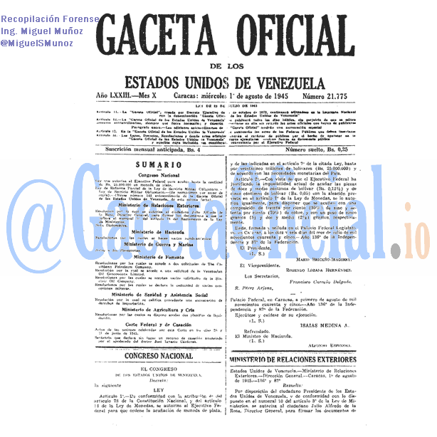 Gaceta Oficial 21775 del 1 Agosto 1945