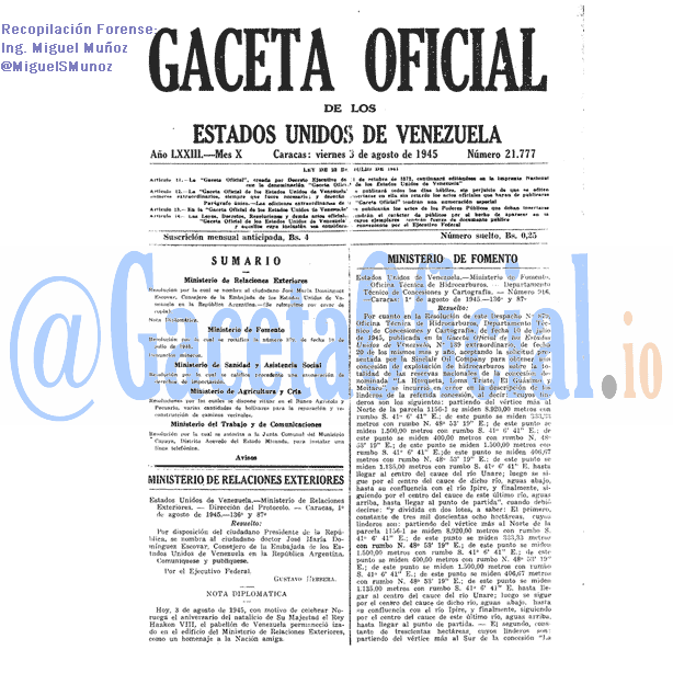 Gaceta Oficial 21777 del 3 Agosto 1945