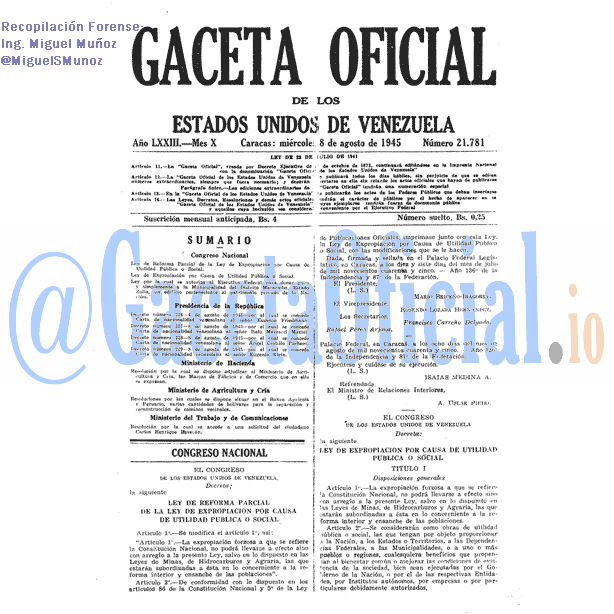 Gaceta Oficial 21781 del 8 Agosto 1945