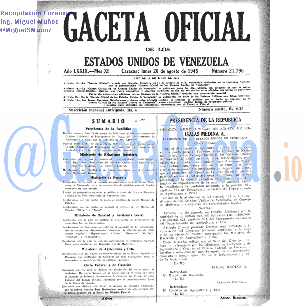 Gaceta Oficial 21790 del 20 Agosto 1945