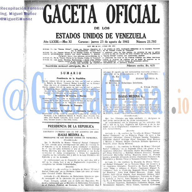Gaceta Oficial 21793 del 23 Agosto 1945