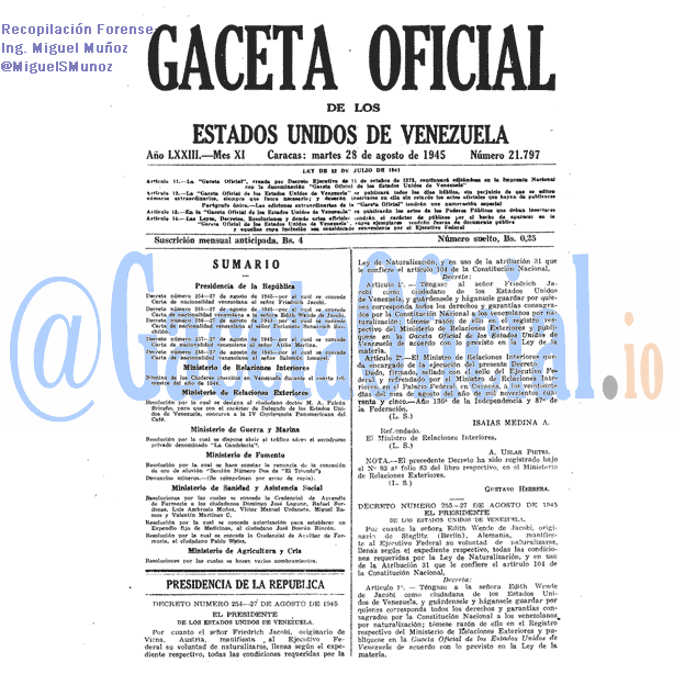 Gaceta Oficial 21797 del 28 Agosto 1945