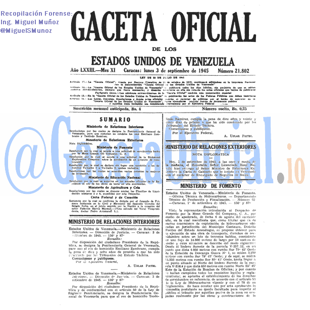 Gaceta Oficial 21802 del 3 Septiembre 1945