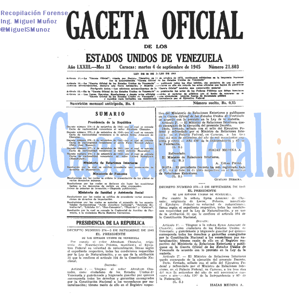 Gaceta Oficial 21803 del 4 Septiembre 1945
