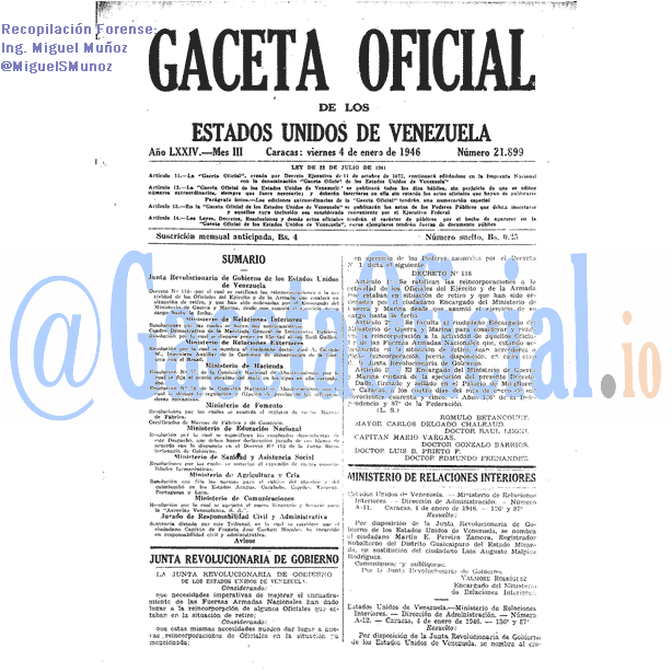 Gaceta Oficial 21899 del 4 Enero 1946